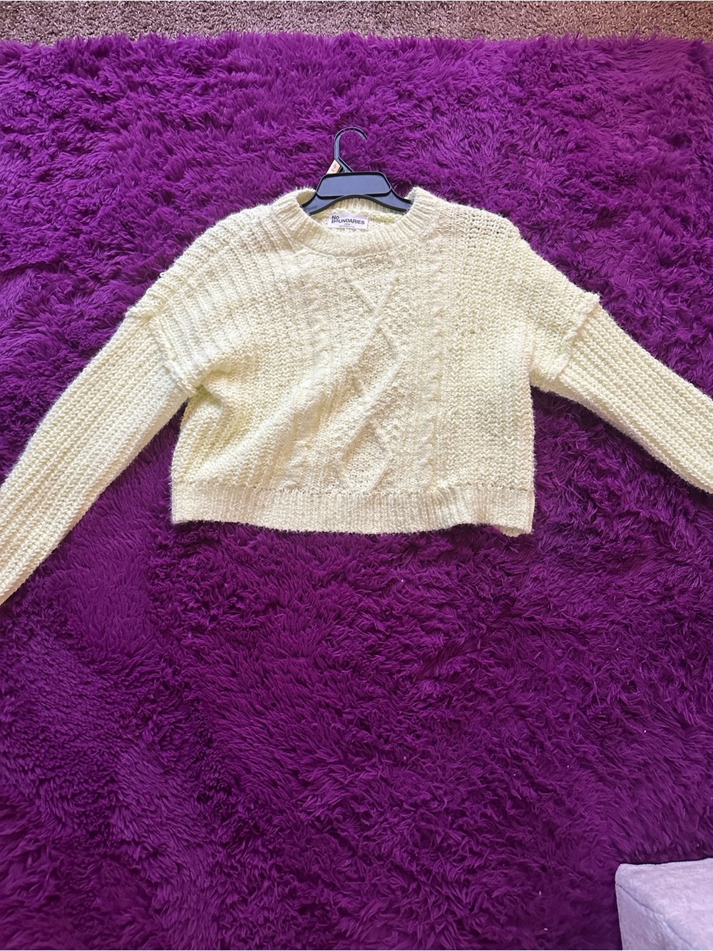 No Boundaries Neon Yellow Cable Knit Crewneck Sweater